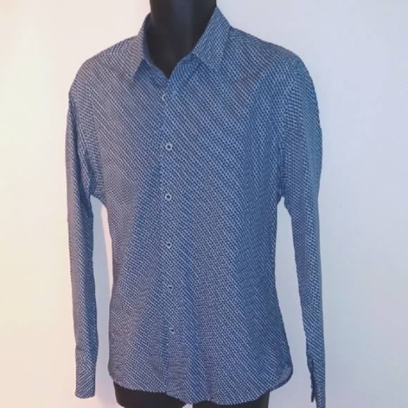 Marks & Spencer Autograph Blue Slim Fit Dress Shirt w/ Geometric Pattern, L - Picture 6 of 8